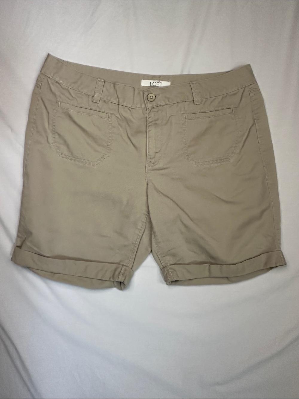 LOFT Tan Rolled-Hem Khaki Shorts